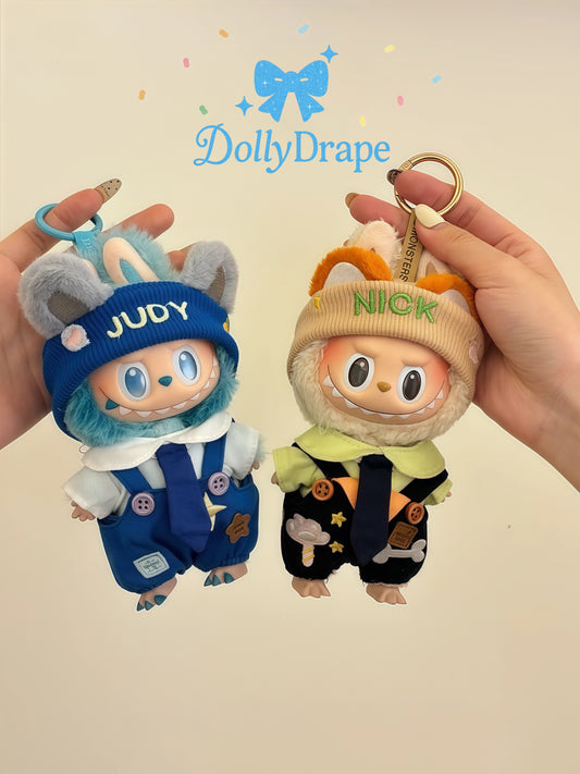 Labubu clothes – Judy and Nick plush doll outfits side by side