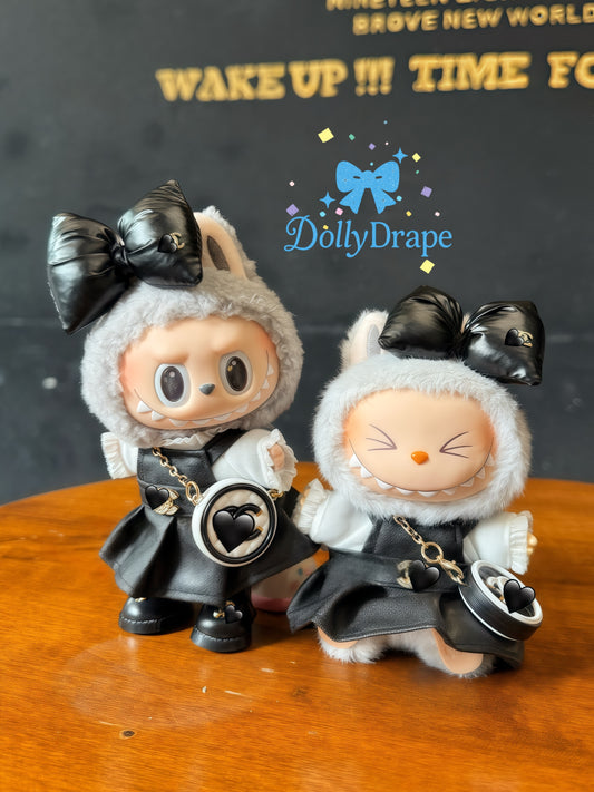 Midnight Elegance Set | Faux Leather Skirt Outfits (Fits Labubu-Size Plush)