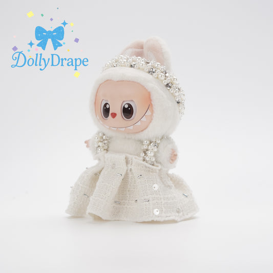 Labubu clothes cream lace dress with bow – front view