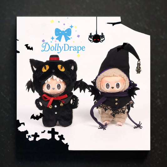 labubu clothes black cat and witch outfit set for halloween plush