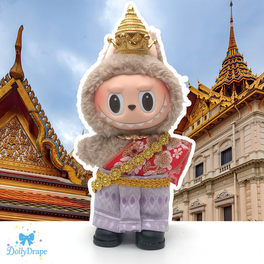 Labubu clothes in pastel orchid princess Thai costume with crown